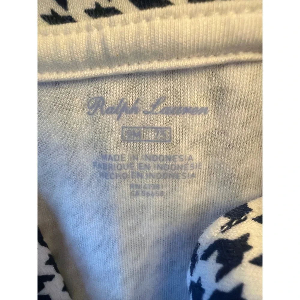 Ralph Lauren Footie Navy White Houndstooth Shawl Collar Pony Logo Sleeper 9M